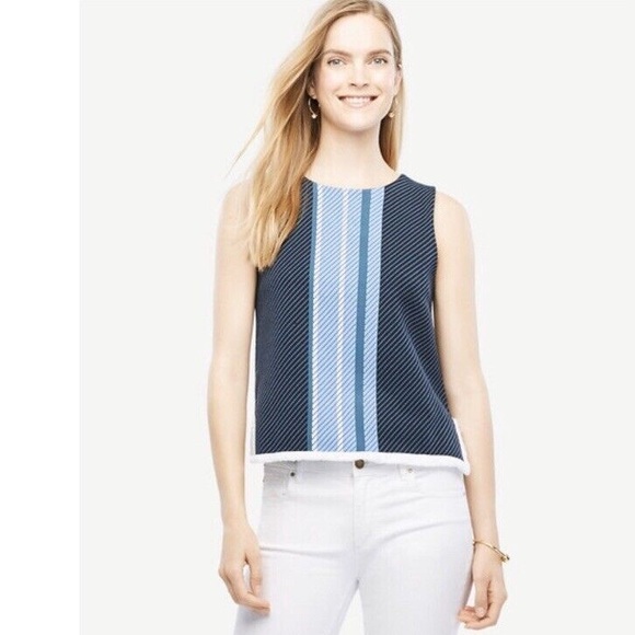 Ann Taylor Striped Sleeveless Sweater with fringe - Picture 2 of 8